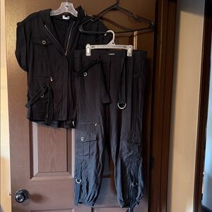 bebe Black Utility Jumpsuit with Cargo Pockets